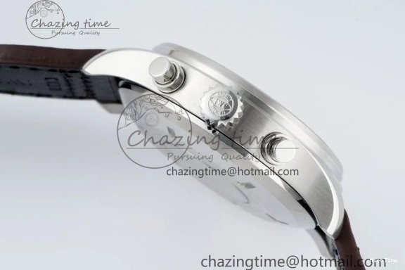 MIROTIME 0126 Pilot Chrono SS AZF 1:1 Best Edition Black Dial Orange Markers on Brown Leather Strap A EasyCare 7065